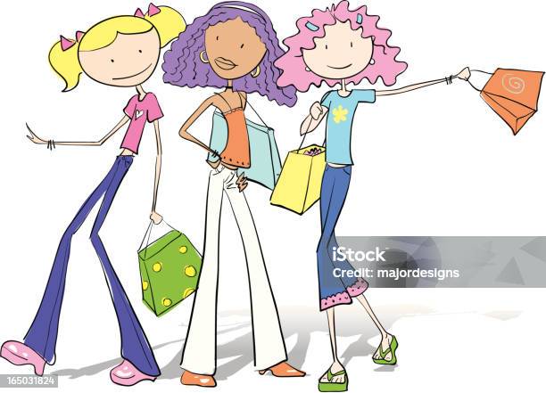 Ilustración de Chicas De Compras y más Vectores Libres de Derechos de Adolescente - Adolescente, Amistad, Amistad femenina