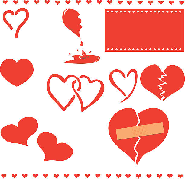 набор различных valentine hearts whole and broken (вектор - tear vector illustrations and vector art aciculum stock illustrations