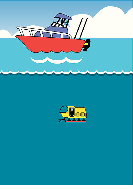boat and submersible A vector drawing of a boat and a submersible. fishing boat sinking stock illustrations