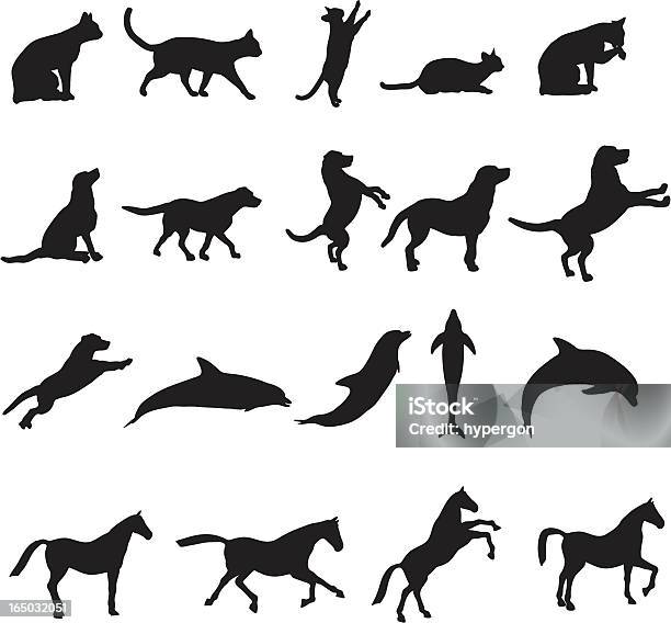 Large Animal Silhouette Collection Stock Illustration - Download Image Now - Dog, In Silhouette, Domestic Cat