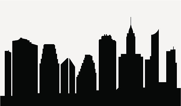 Cartoon City Skyline Black Silhouette White Background Stock Illustration -  Download Image Now - iStock