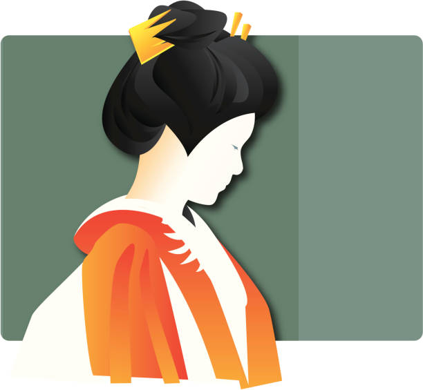 illustrazioni stock, clip art, cartoni animati e icone di tendenza di ragazza kimono - hair bun asian ethnicity profile women