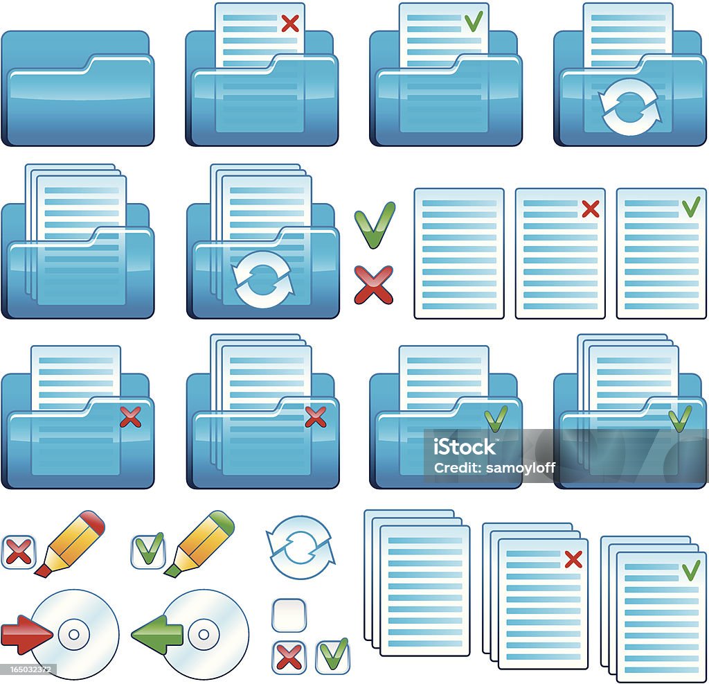 Files and folders icon set (Vector) Files and folders in blue aqua, plus several additional icons. File Folder stock vector