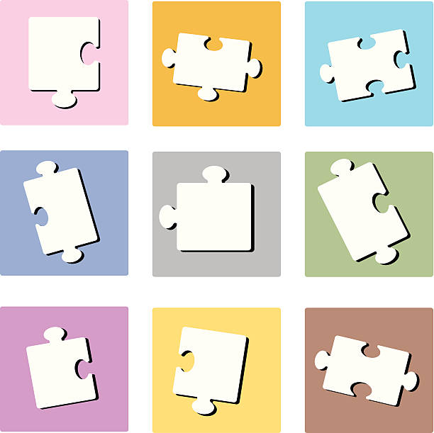 ilustrações, clipart, desenhos animados e ícones de pastel quadrados (ilustração vetorial de quebra-cabeça - portion blue jigsaw puzzle puzzle