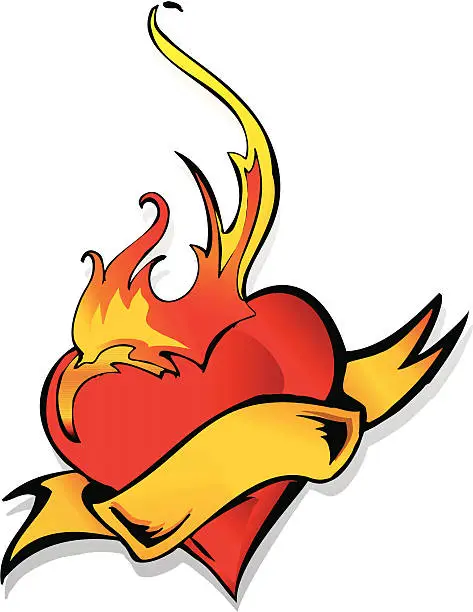 Vector illustration of flaming heart - VECTOR