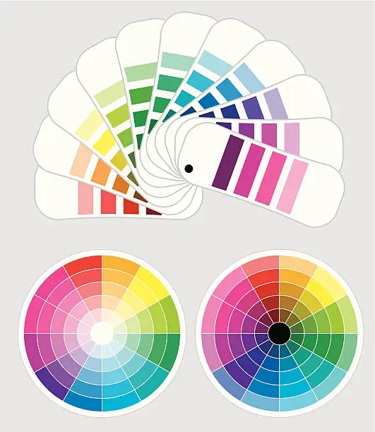 Vector illustration of color wheels and  color-samples