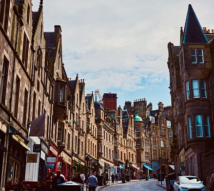 Edinburgh, Scotland - July 20, 2023: A peek into the daily life of Edinburgh, its high streets, quintessential restaurants and plenty of tourists. It’s one of the best destinations to visit while touring the UK