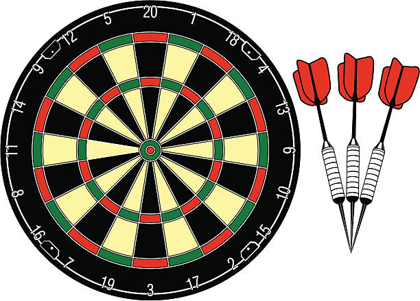 illustrazioni stock, clip art, cartoni animati e icone di tendenza di bersaglio delle freccette e freccette - dartboard target pub sport