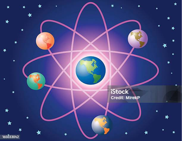 Атомной Энергии Земли — стоковая векторная графика и другие изображения на тему Атом - Атом, Векторная графика, Двигаться по орбите