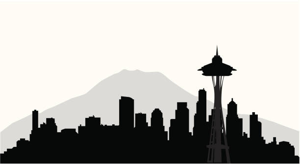 ilustraciones, imágenes clip art, dibujos animados e iconos de stock de horizonte de seattle (vector - monte rainier