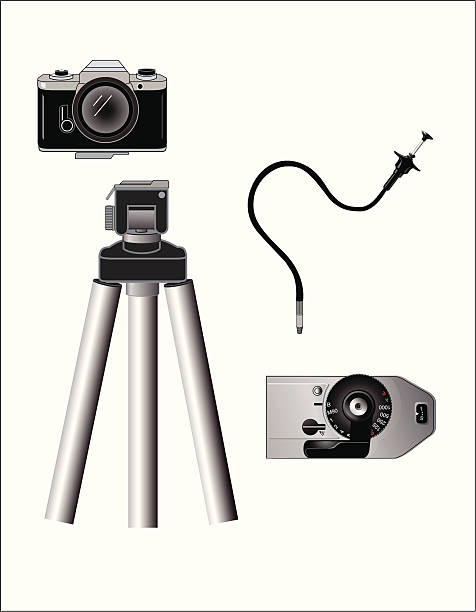 Camera Tripod Stand and Parts vector art illustration