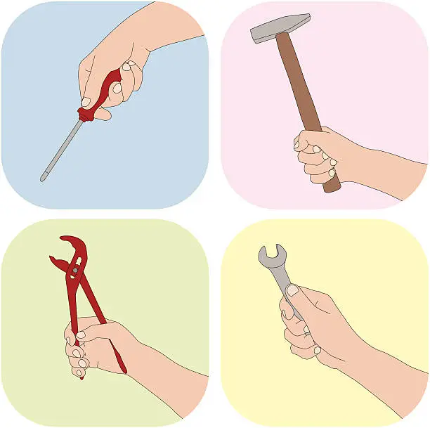 Vector illustration of Hands ands Tools design elememts and symbols
