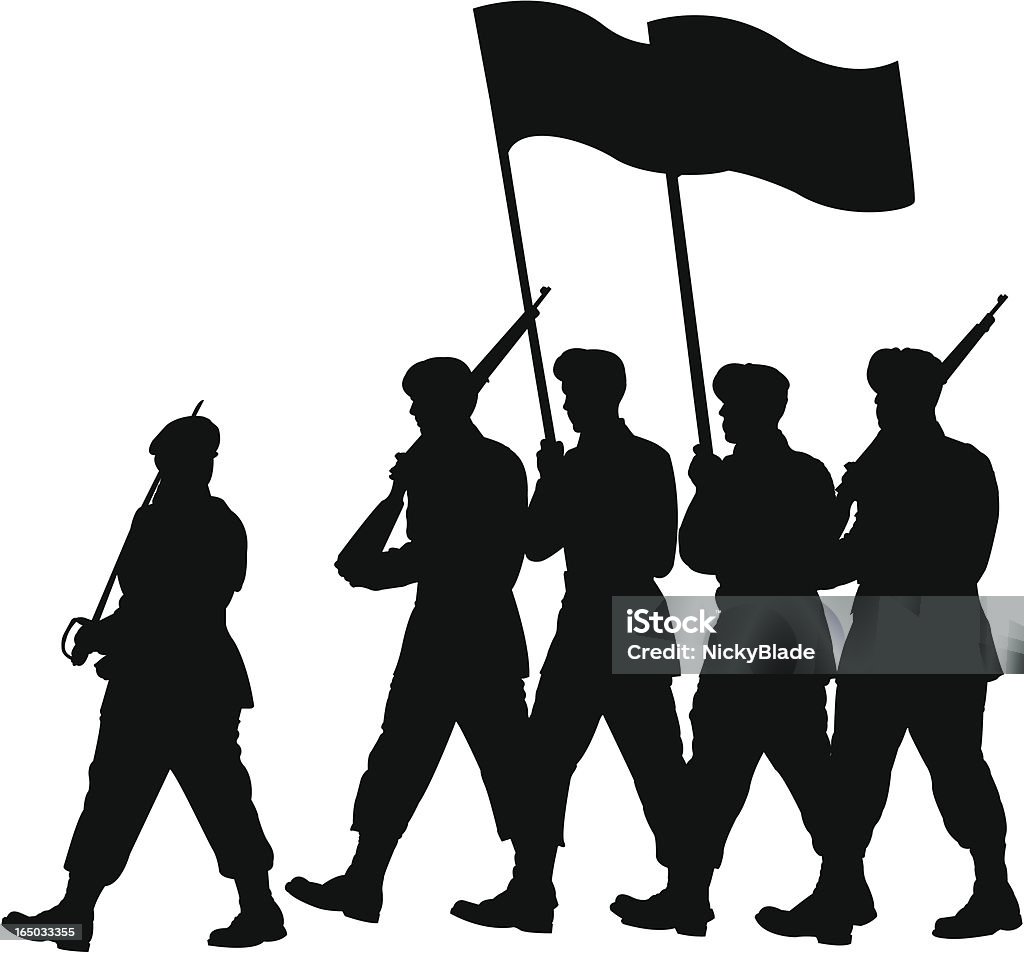 Marching A silhouette of soldiers marching. Each soldier is a separate path. In Silhouette stock vector