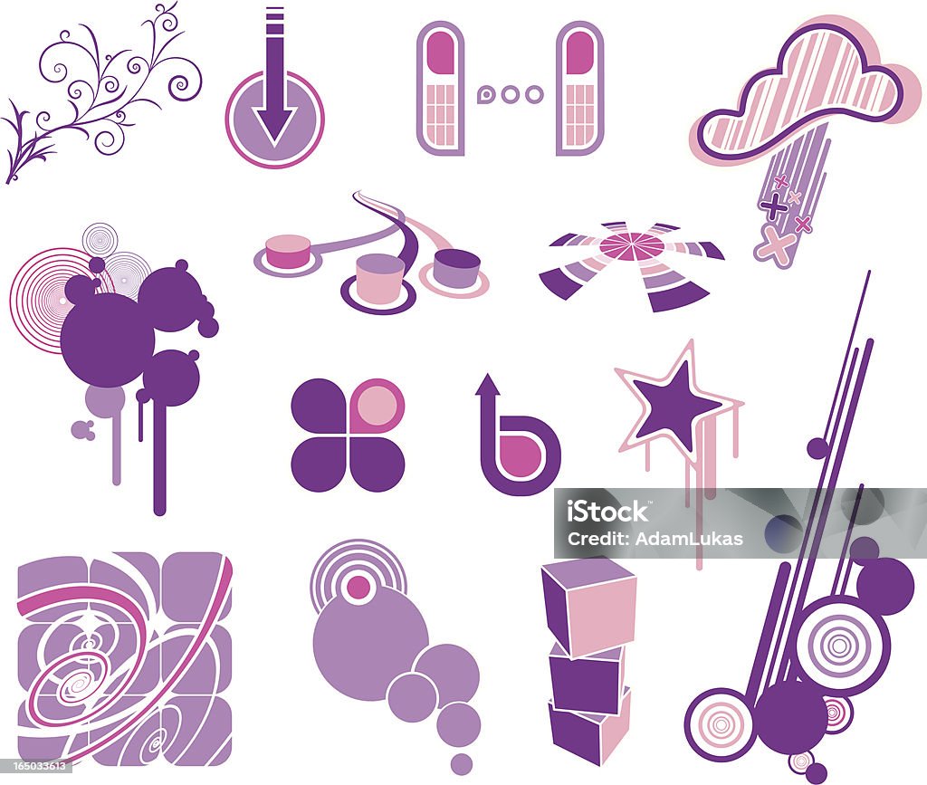 Design Elements Set, icons, symbols, geometric shapes ZIP-File contains AIcs2, AIcs, AI8, EPS and highres JPG files Abstract stock vector