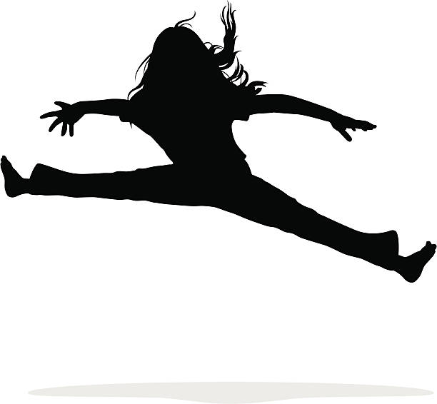 illustrazioni stock, clip art, cartoni animati e icone di tendenza di ragazza salto silhouette (vettore - ballet dancer ballet dancer the splits