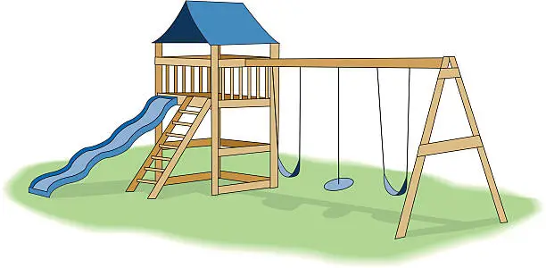 Vector illustration of Illustration of a backyard playground with slide and swings