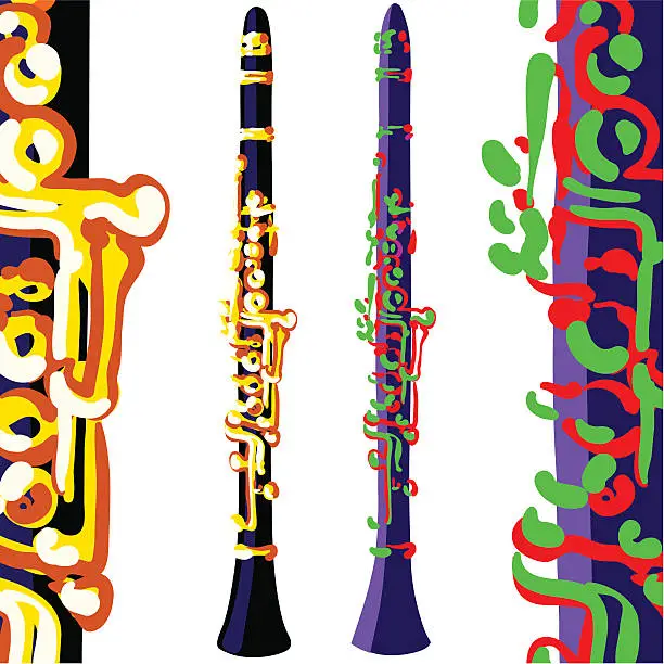 Vector illustration of clarinets, different colors