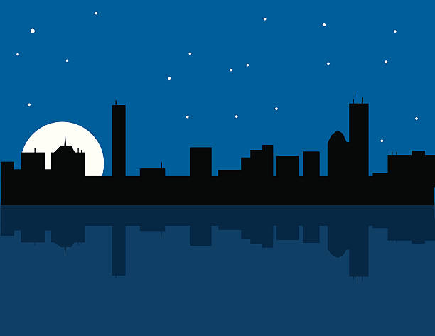ilustrações de stock, clip art, desenhos animados e ícones de boston à noite - boston skyline night silhouette