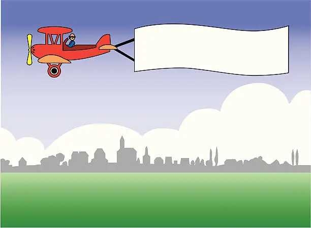 Vector illustration of advertising biplane