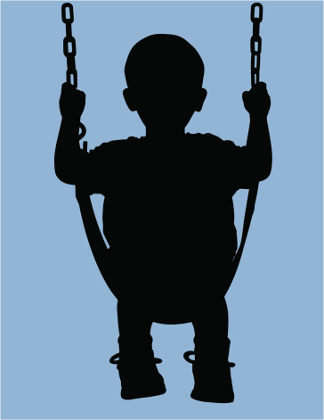 Vector silhouette of a boy on a playground swing
