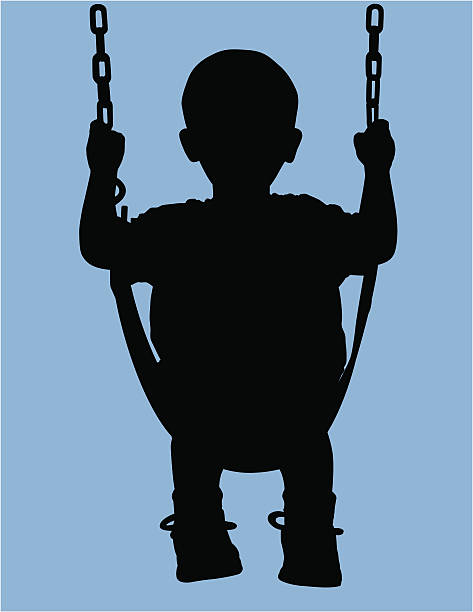 Boy on a swing (vector) vector art illustration