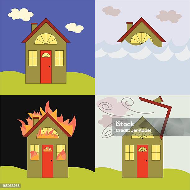 Дома Catastrophy — стоковая векторная графика и другие изображения на тему Аварии и катастрофы - Аварии и катастрофы, Буря, Бушующее пламя
