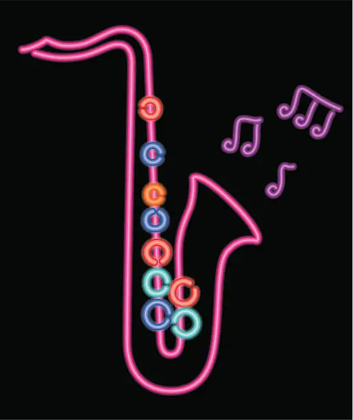 Vector illustration of neon light saxophone