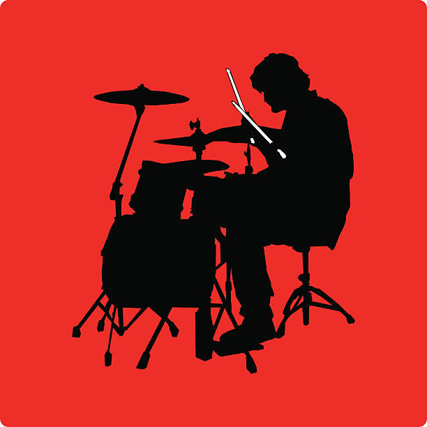 drummer 실루엣-측면 뷰 (벡터 일러스트레이션 - toms stock illustrations