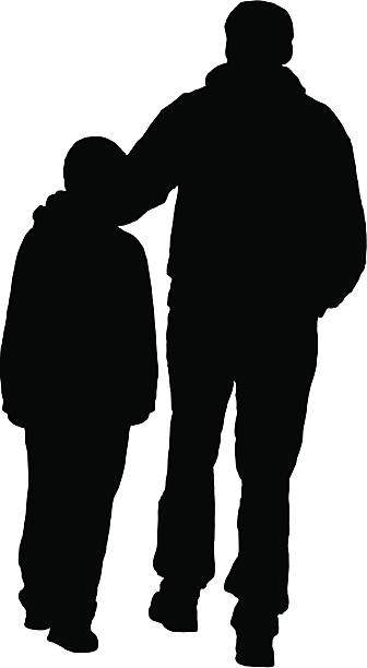 Father & Son Silhouette A silhouette of a father with his hand on his son's shoulder. Includes AI, EPS and JPG files. parent guide stock illustrations