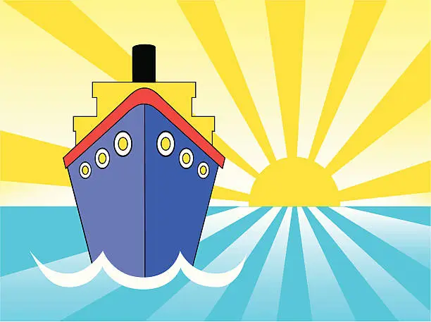 Vector illustration of cruise ship sunset