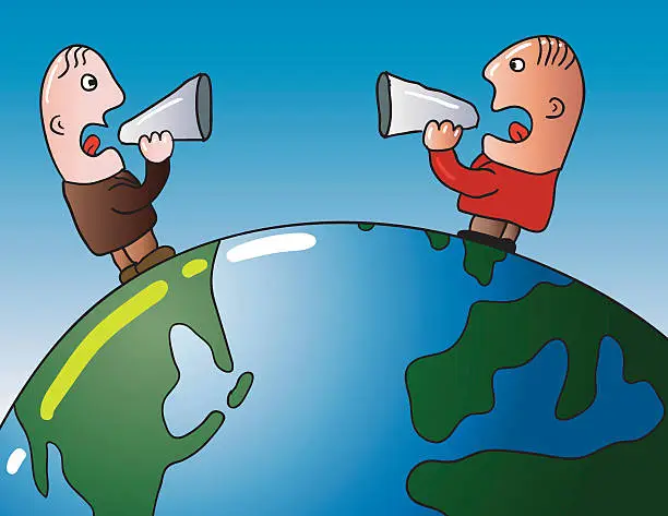 Vector illustration of international megaphone conversation