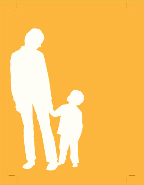 Her guiding hand Silhouette of Mom and Son parent guide stock illustrations
