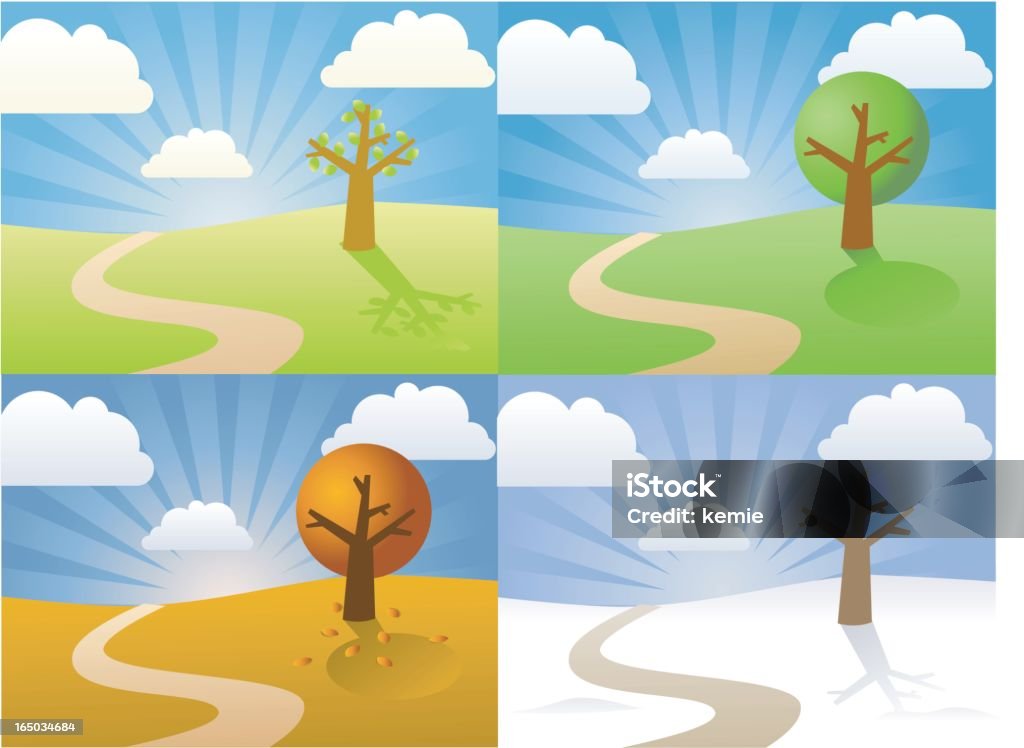 great skies: seasons tree and landscape in the four seasons Footpath stock vector