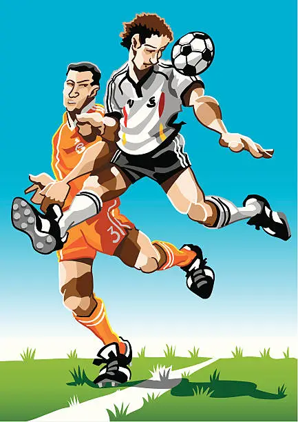 Vector illustration of Cartoon Soccer Player Air Duel
