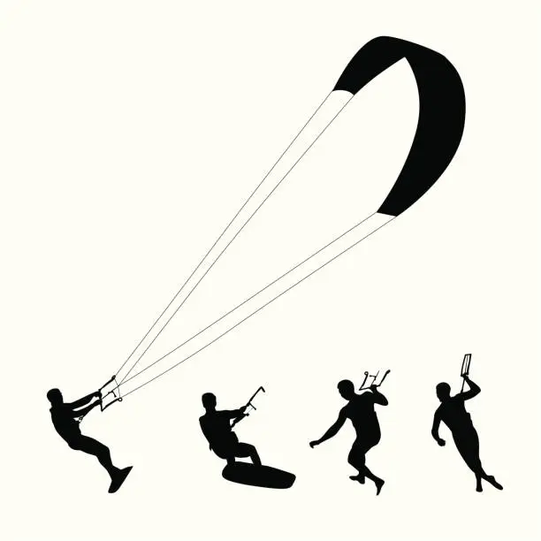 Vector illustration of Kite Surfing Vector Silhouette