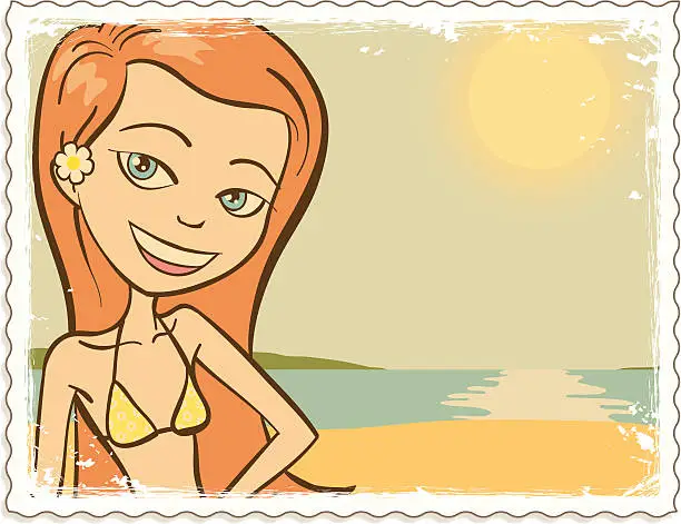 Vector illustration of Beach Girl Postcard