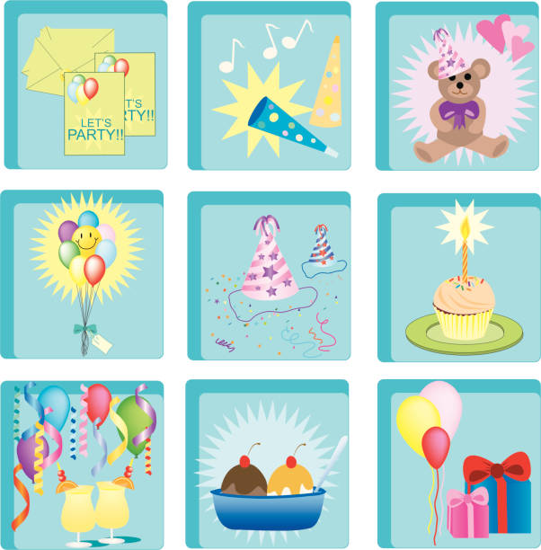 ikony urodziny - birthday balloon bouquet clip art stock illustrations