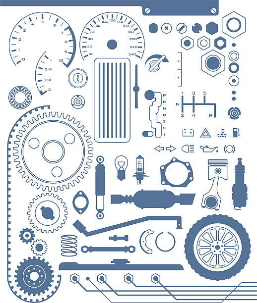 ilustrações, clipart, desenhos animados e ícones de automotive formas - piston engine ball bearing work tool