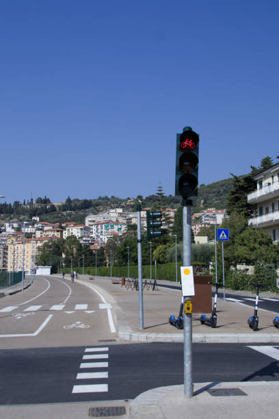 istock Two-way bicycle road with red traffic light 1650357925