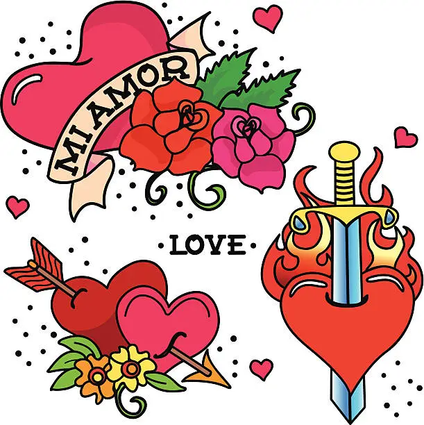 Vector illustration of Vintage Tatto - Hearts