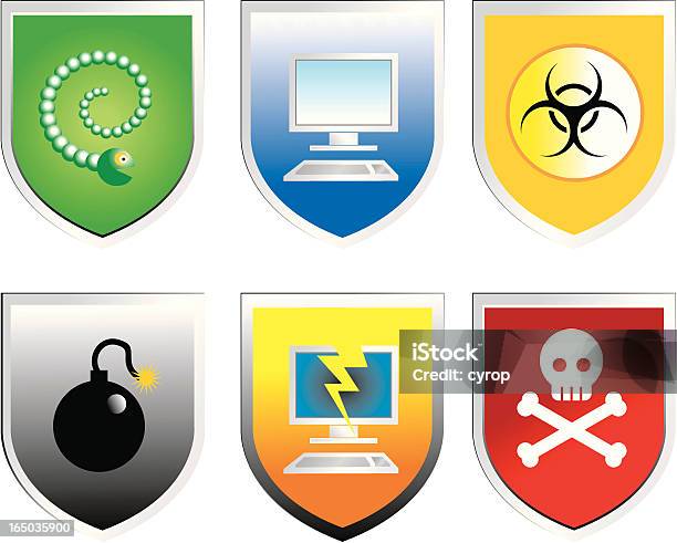 Antivirus Sachencomputer Shields Stock Vektor Art und mehr Bilder von Abschirmen - Abschirmen, Beschädigt, Bombe