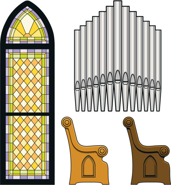 ilustrações, clipart, desenhos animados e ícones de igreja de objetos - stained glass church window glass