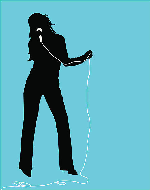 Female Singer  ( Vector ) Silhouette. microphone silhouettes stock illustrations