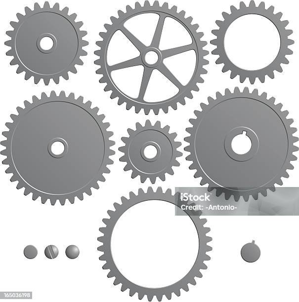 Set Of Gears — стоковая векторная графика и другие изображения на тему Звёздочка велосипеда - Звёздочка велосипеда, Зубчатая передача, Векторная графика
