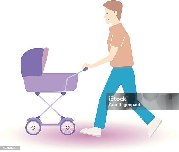 Man With Pram Vector Stock Illustration - Download Image Now - Family, Father, Adult