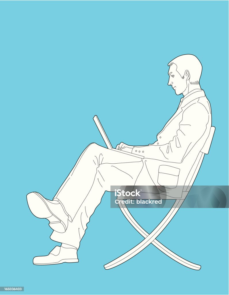 On Laptop Line drawing of a businessman on a laptop. Men stock vector