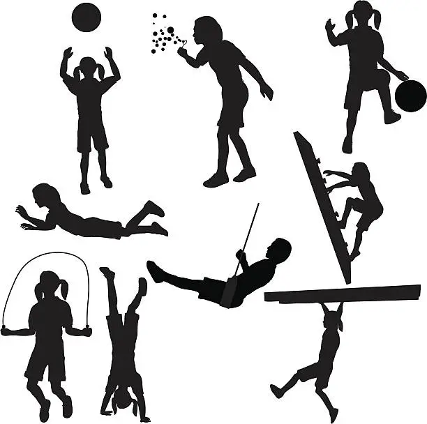 Vector illustration of Kids Playing Silhouette Collection (vector+jpg)