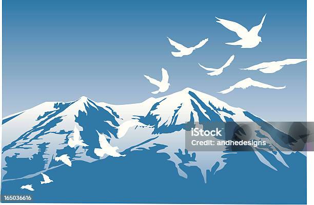 Bird And Mountain Scene Vector Stock Illustration - Download Image Now - Birds Flying in V-Formation, Bird, Animal Migration