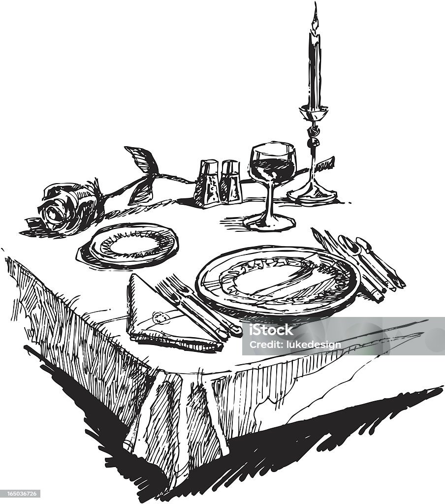 Cadre pour un dîner en amoureux - clipart vectoriel de Table dressée libre de droits
