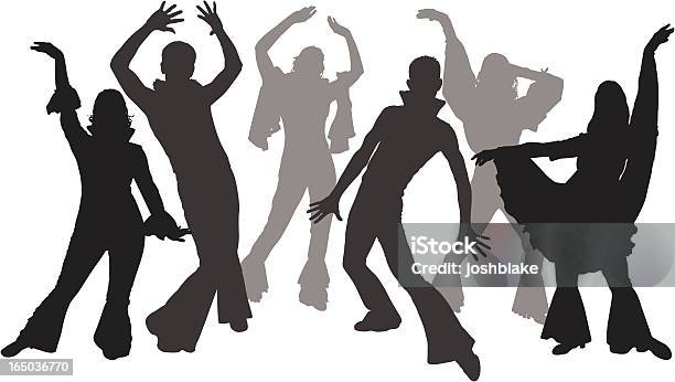Black And White Silhouettes Of Dancers Wearing Flares Stock Illustration - Download Image Now